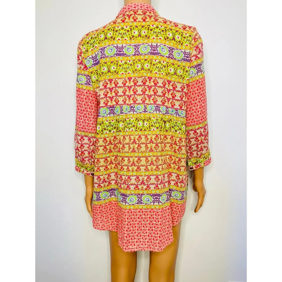 Aratta Silent Journey Mix Print Beaded Tunic Button Down Shirt Cotton size Small - Picture 2 of 8